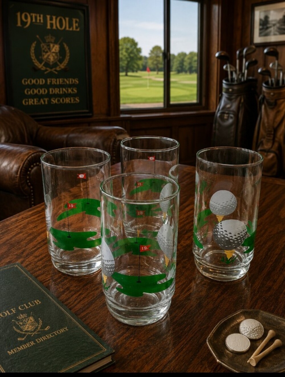 Set Of Four 19th Hole Drinking Glasses